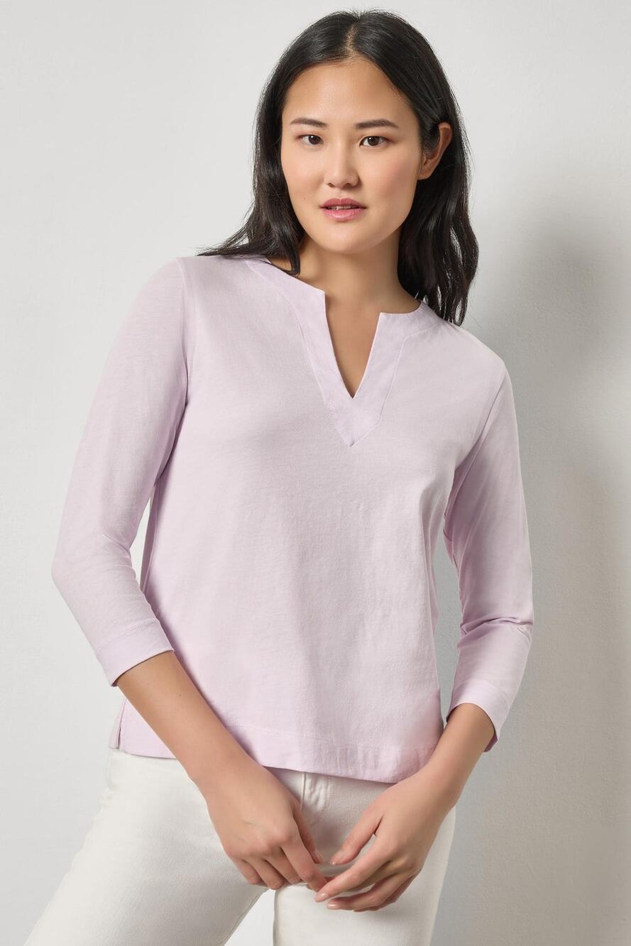 Lilla P Side Slit Split Neck Top in Lavender XS